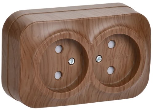 Розетка без заземления накладная IEK Glory РСш22-2-ХД 2-м. шторки дуб картинка